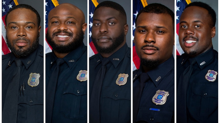 A composite of five police offi