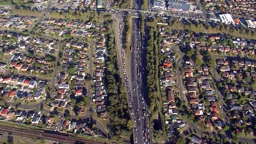 An aerial view of a busy motorway