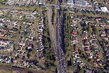 An aerial view of a busy motorway