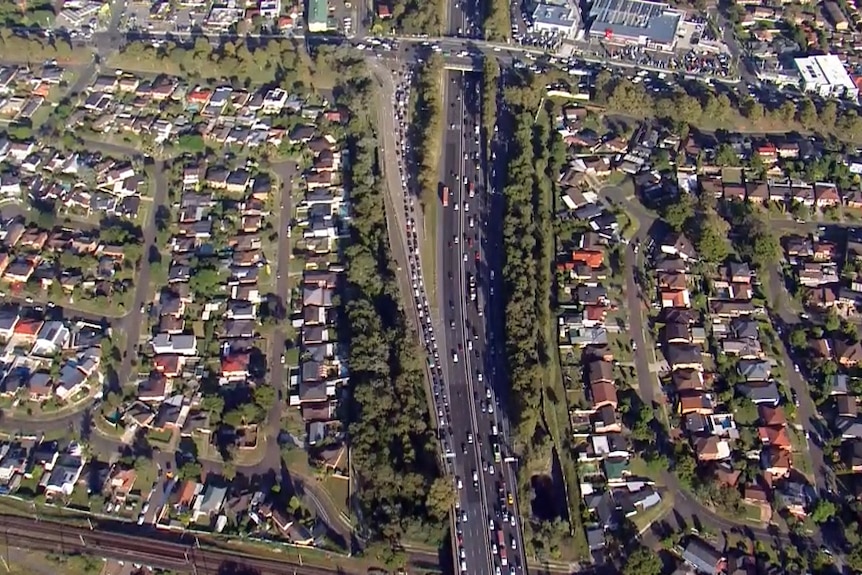 An aerial view of a busy motorway