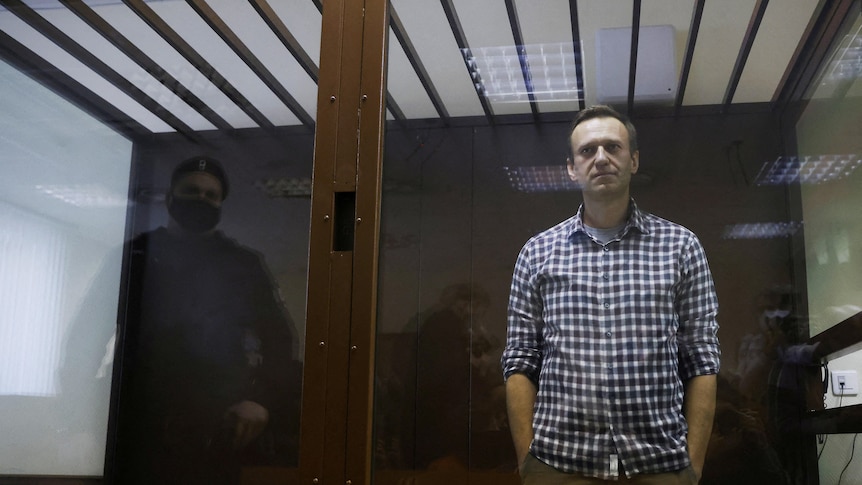 Russian opposition leader Alexei Navalny attends a court hearing in Moscow, Russia, on February 20, 2021.