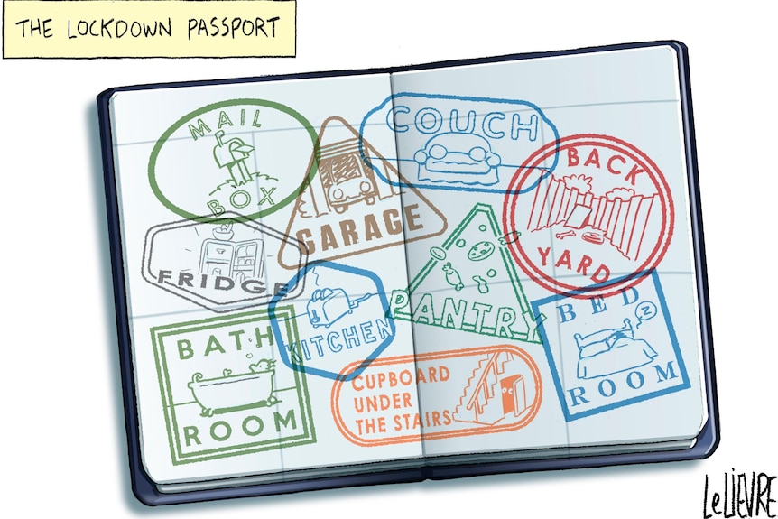 A drawing of a passport with stickers of places around the home on it