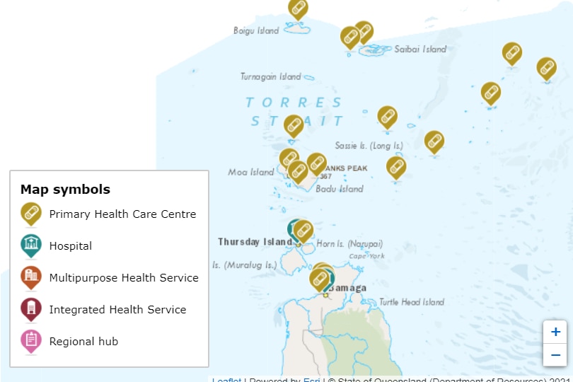 Map of healthcare facilities in the Torres Strait.