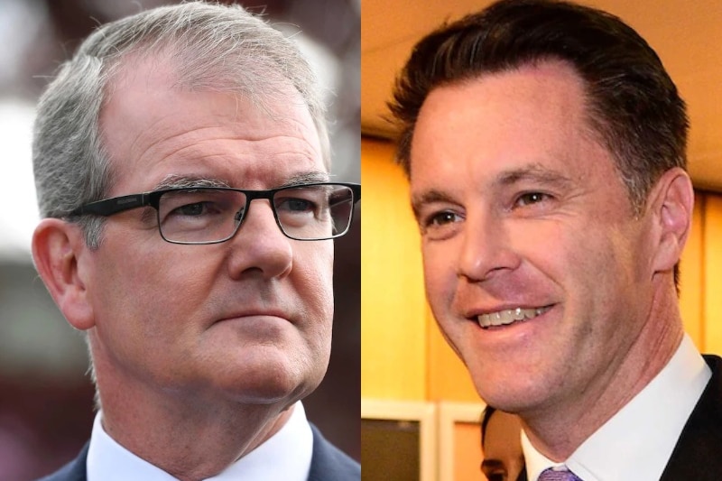 side by side photo of michael daley and chris minns