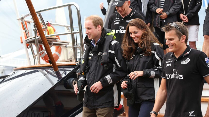 Prince William and his wife Catherine sailing in Auckland Harbour.