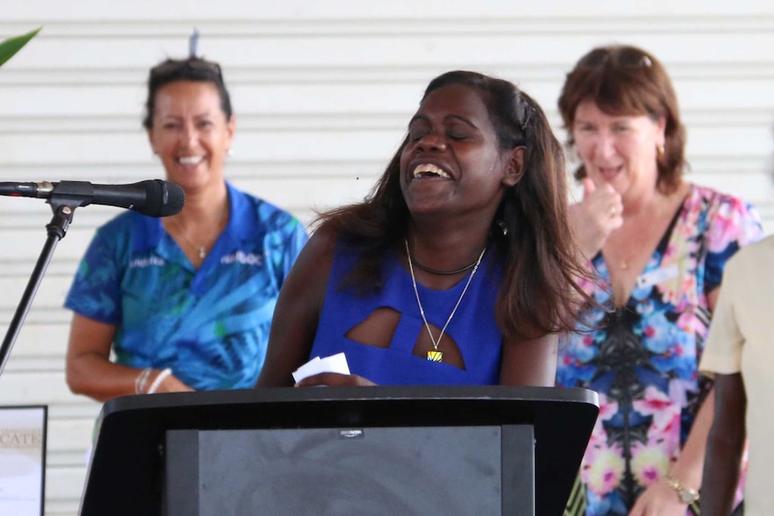 Teacher Hira Morgan and co-principal Sue Trimble react as a student speaks.