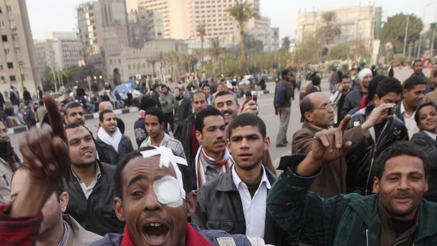 Egyptian protesters shout anti-Mubarak slogans