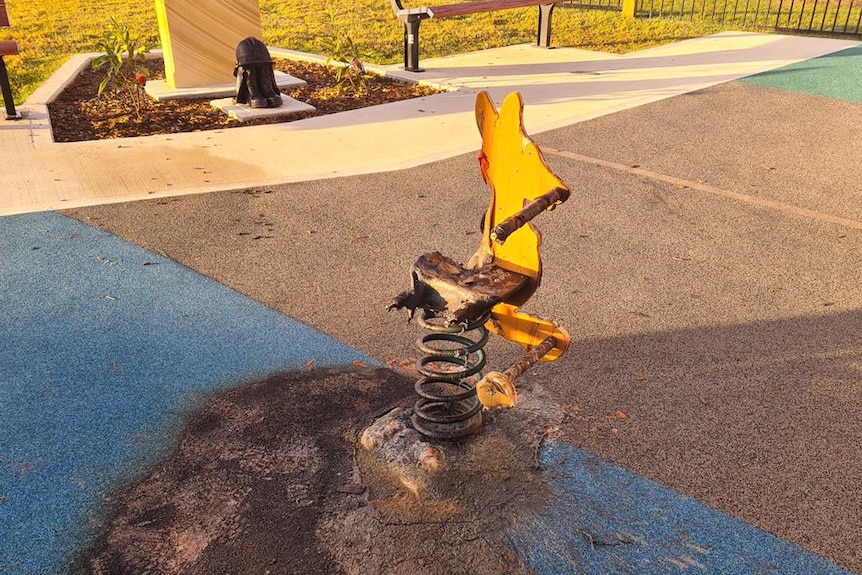 A burnt piece of play equipment