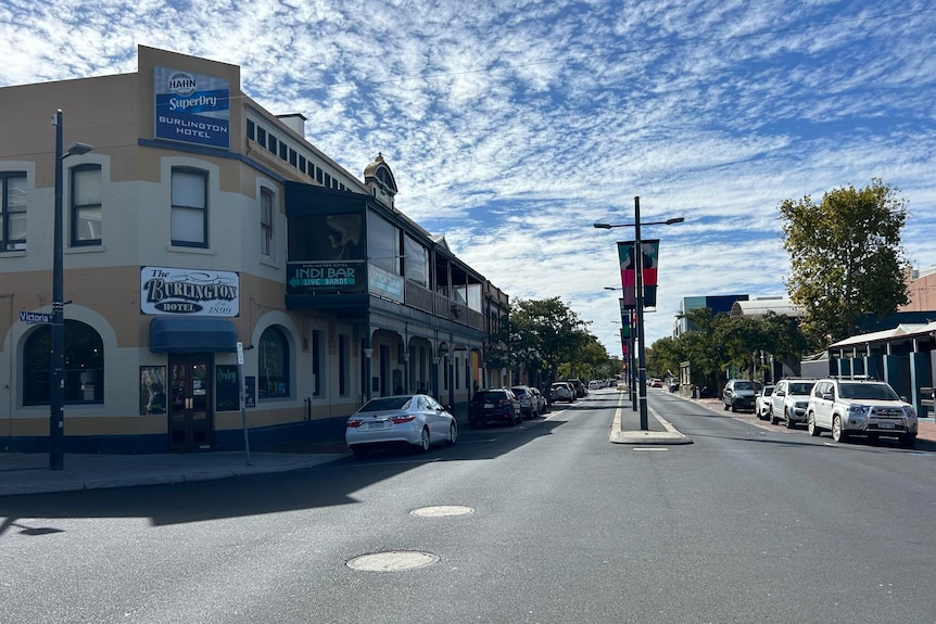 A street lined with pubs and restaurants in Bunbury