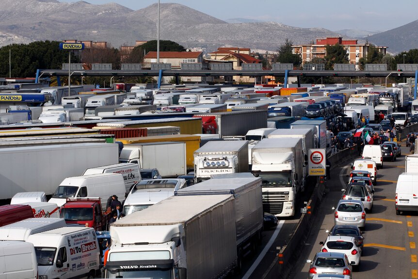 A view of Naples north highway is seen during a truckers' protest