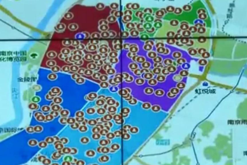 Red dots are seen on a map of Nanjing