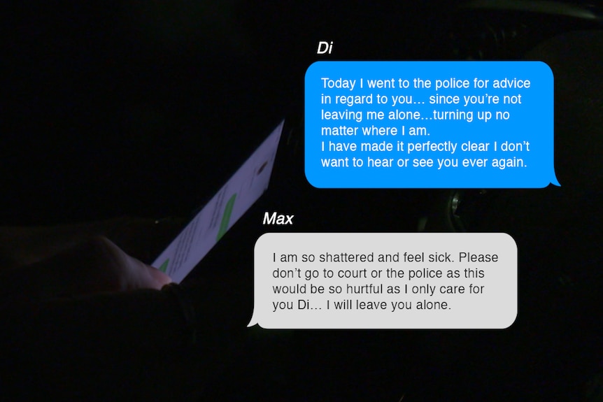 Text messages on a dark screen