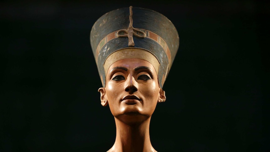 The Nefertiti bust is pictured during a press preview of an exhibition in Berlin
