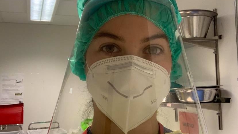 A nurse wearing full PPE gear at the hospital.