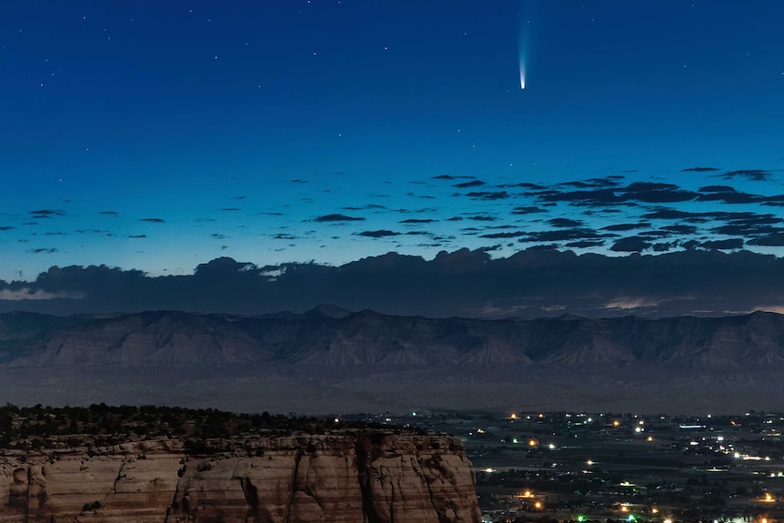 Comet Neowise leaves a trail in the early morning sky near Grand Junction in Colorado