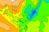 String blues and greens show heavy rain expected over NSW south coast