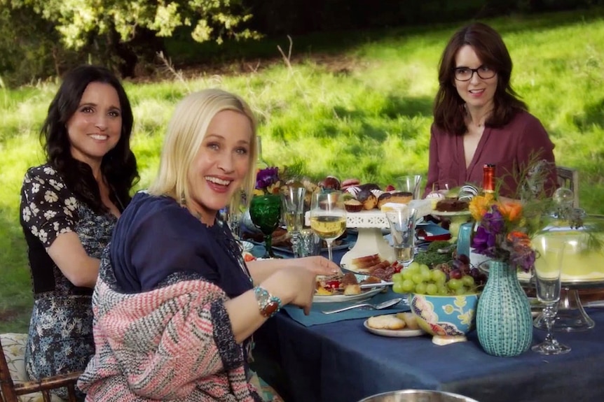 Julia Louis-Dreyfus, Patricia Arquette and Tina Fey in the skit, Last F***able Day.