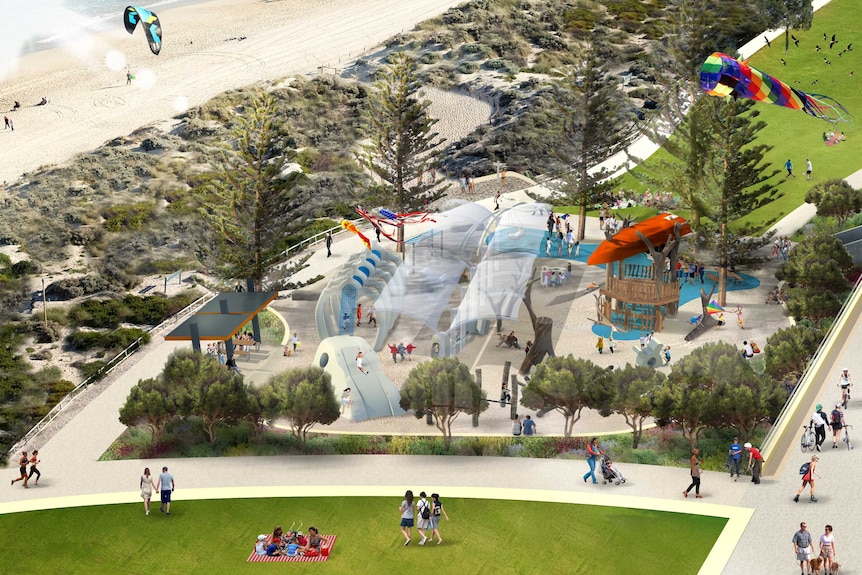 An artist's impression of a beach playground.