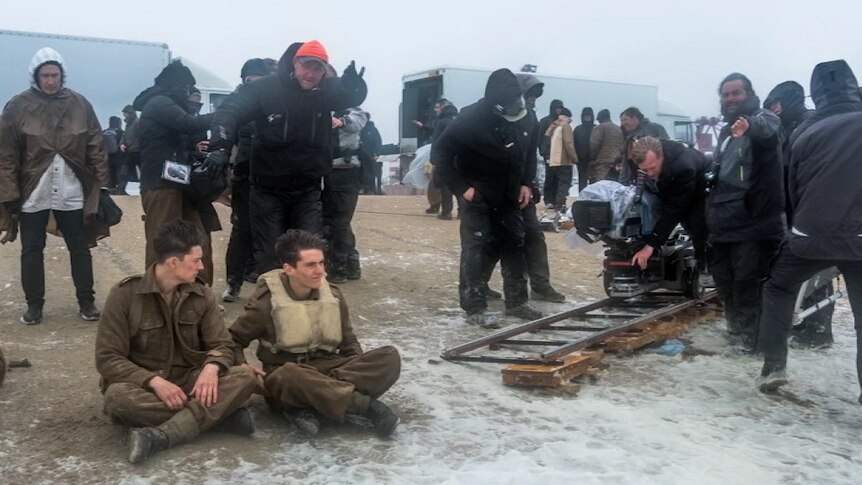 Actors get into character on the set of Dunkirk.