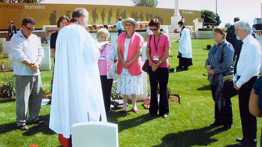 The Irvin family at the dedication of David Irvin's re-burial at the Fromelles Military Cemetery, France.