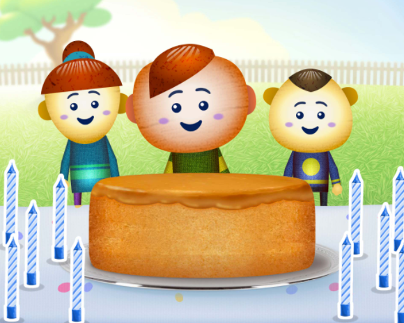 一张游戏截图，上面有三个插图儿童。