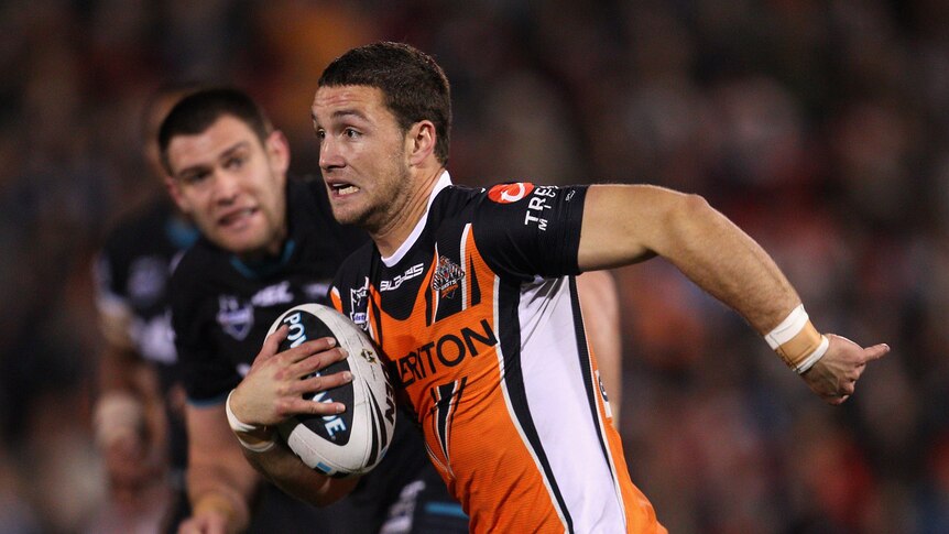 Tim Moltzen running the ball for Wests Tigers