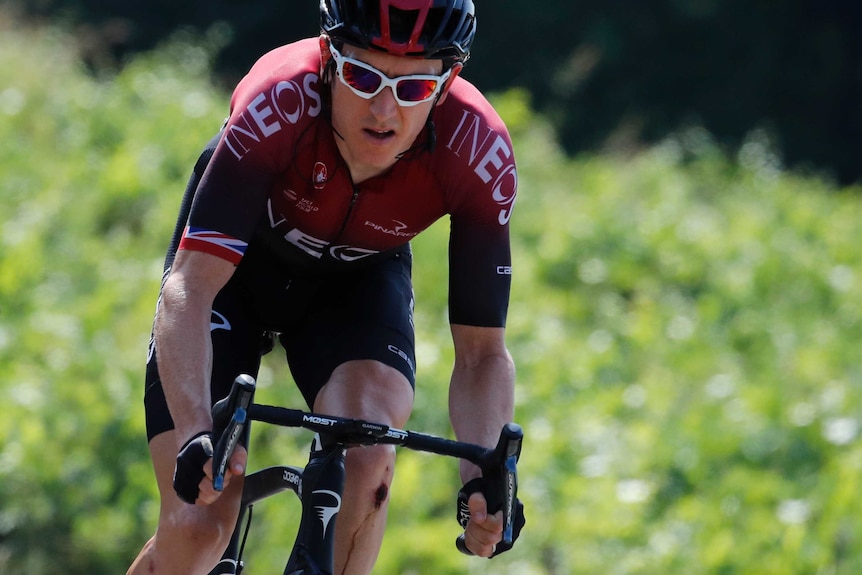 Geraint Thomas rides his bike during the Tour de France