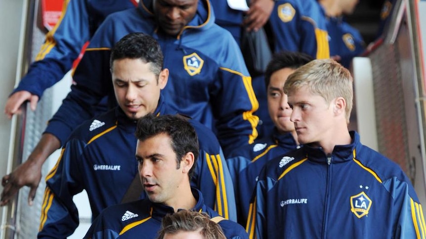 David Beckham (third from the bottom) and LA Galaxy team arrive in Sydney