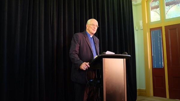 Maitland-Newcastle Catholic Bishop Bill Wright giving his response to the Cunneen inquiry report in Newcastle.