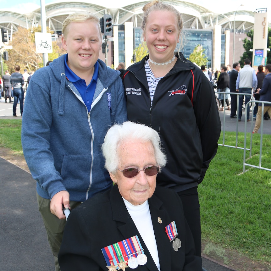 WAAF veteran Betty Plummer with her great-grandchildren.