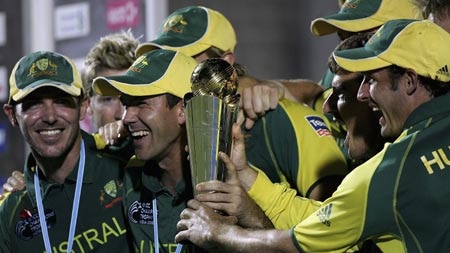 Ricky Ponting and team-mates celebrate with the Champions Trophy