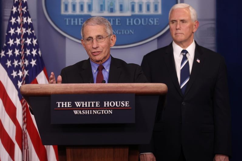 NIH National Institute of Allergy and Infectious Diseases Director Anthony Fauci speaking at the White House.