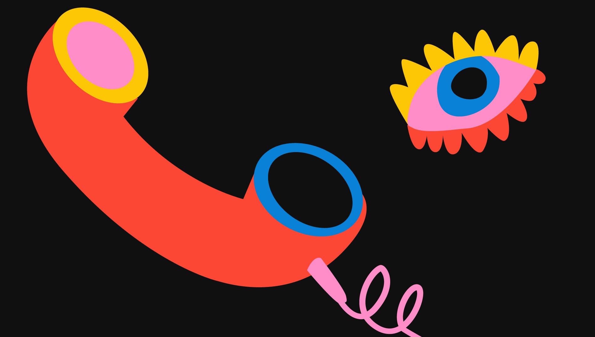 Cartoon style desk phone displayed in bright colours