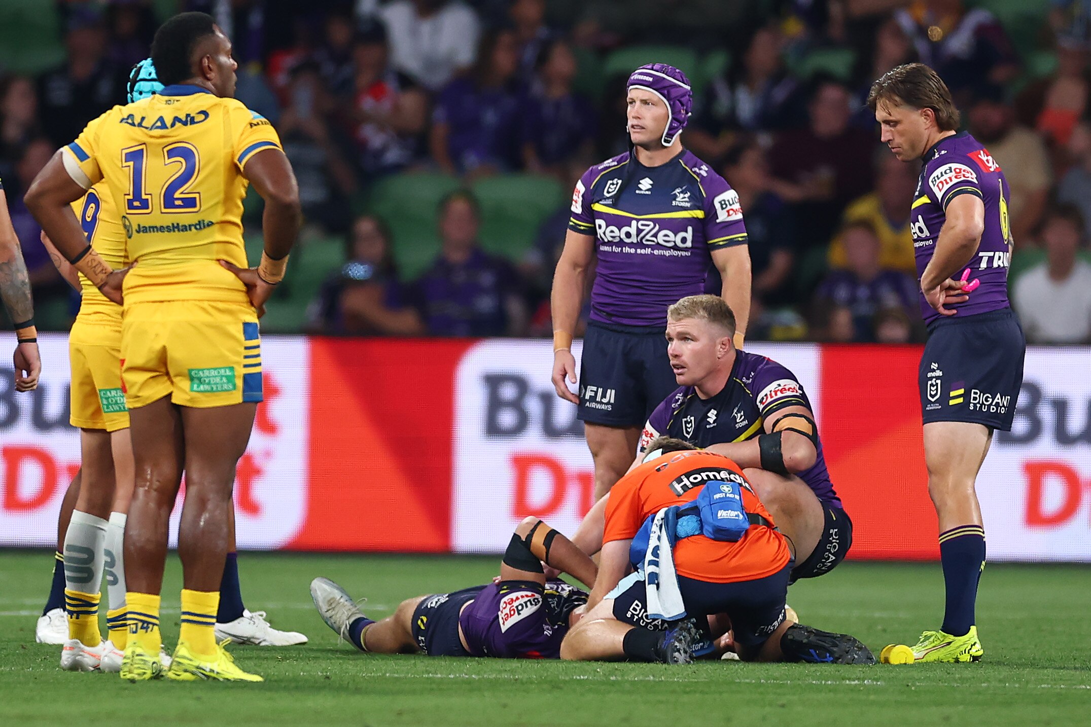 Alec MacDonald of the Storm receives medical attention