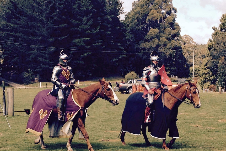 Knights on horseback at a medieval festival at Wynyard.