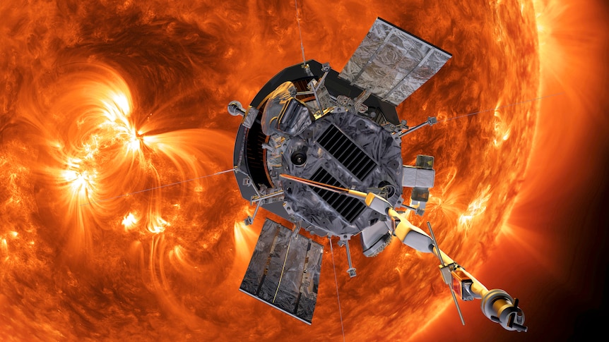 Representação artística de uma sonda espacial perto do sol.