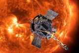 An artist's rendering of a space probe near the Sun.