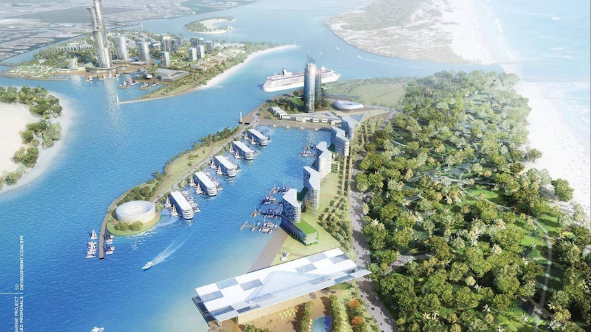 Artist's impression of planned Broadwater cruise ship terminal development.