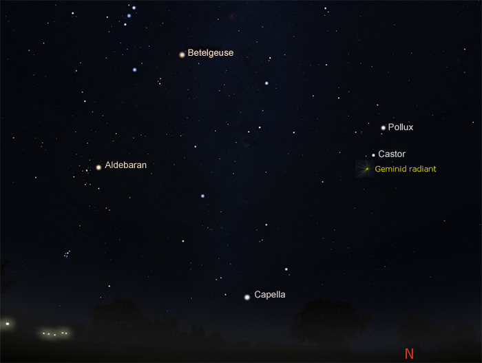 Sky map showing position of Geminid meteor shower