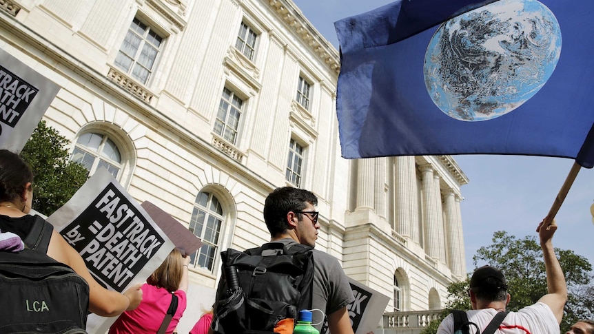 Protesters demonstrate against TPP