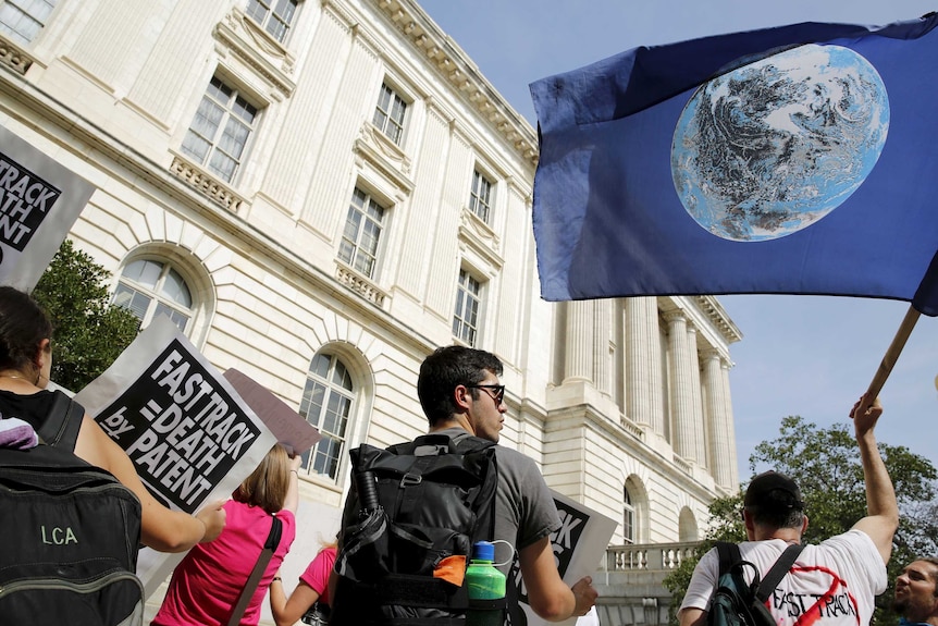 Protesters demonstrate against TPP