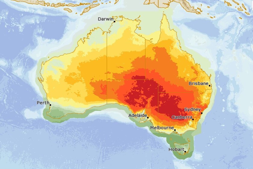 Heat map of Australia on February 10