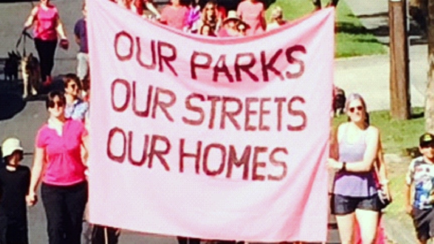 The group marched from the small park where Ms Vukotic was attacked.