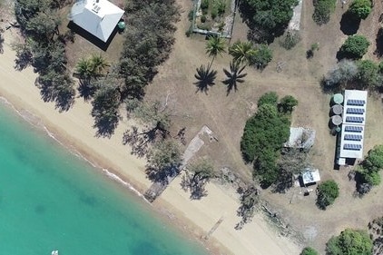 A drone shot of a tropical island.