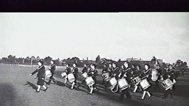 A combined RAAF and WAAAF Band marching in 1944.