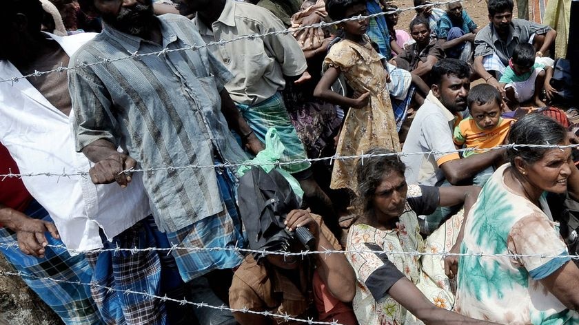 Sri Lankan refugees at the Menik Farm refugee camp in Cheddikulam, northern Sri Lanka