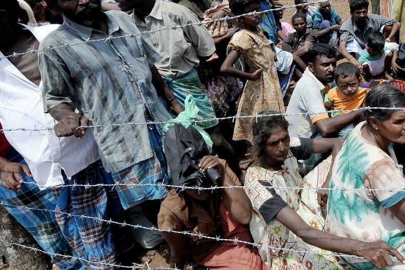 Sri Lankan refugees at the Menik Farm refugee camp in Cheddikulam, northern Sri Lanka
