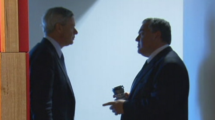 Michael Kroger and Joe Hockey outside the 3AW studios in Melbourne today