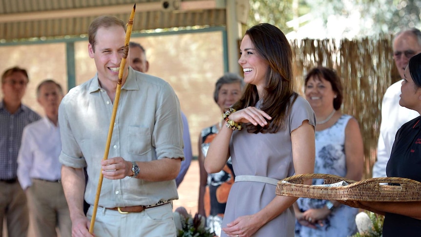 The Duke and Duchess of Cambridge with an Aboriginal spear at the National Indigenous Training Academy.