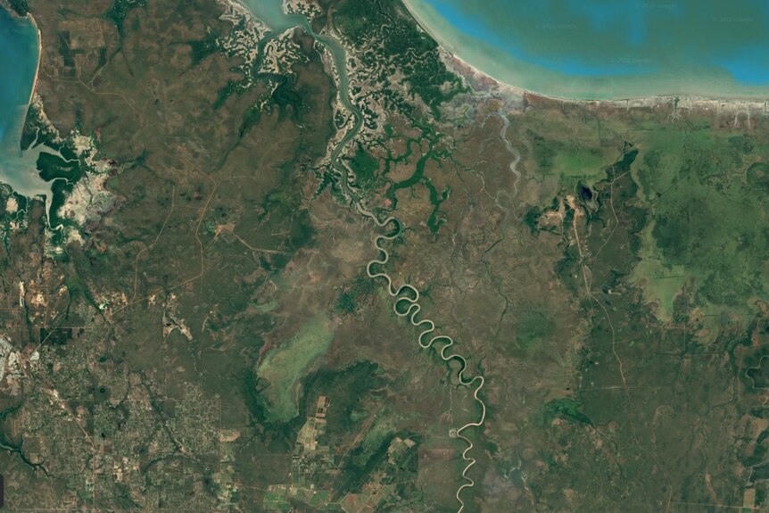 A Google Earth map of the Adelaide River.